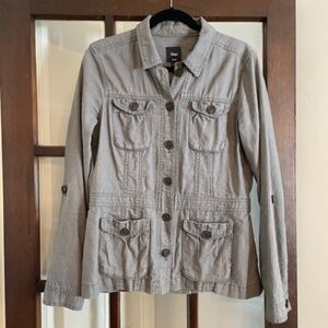 GAP Gray Linen-Blend Cargo Jacket, Size Medium